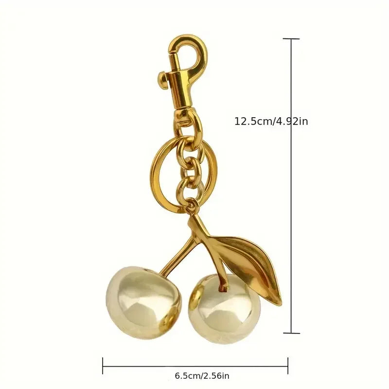 Golden Cherry Keychain Charm – Resin & Metal Bag Accessory Keychain Charm PLUSH