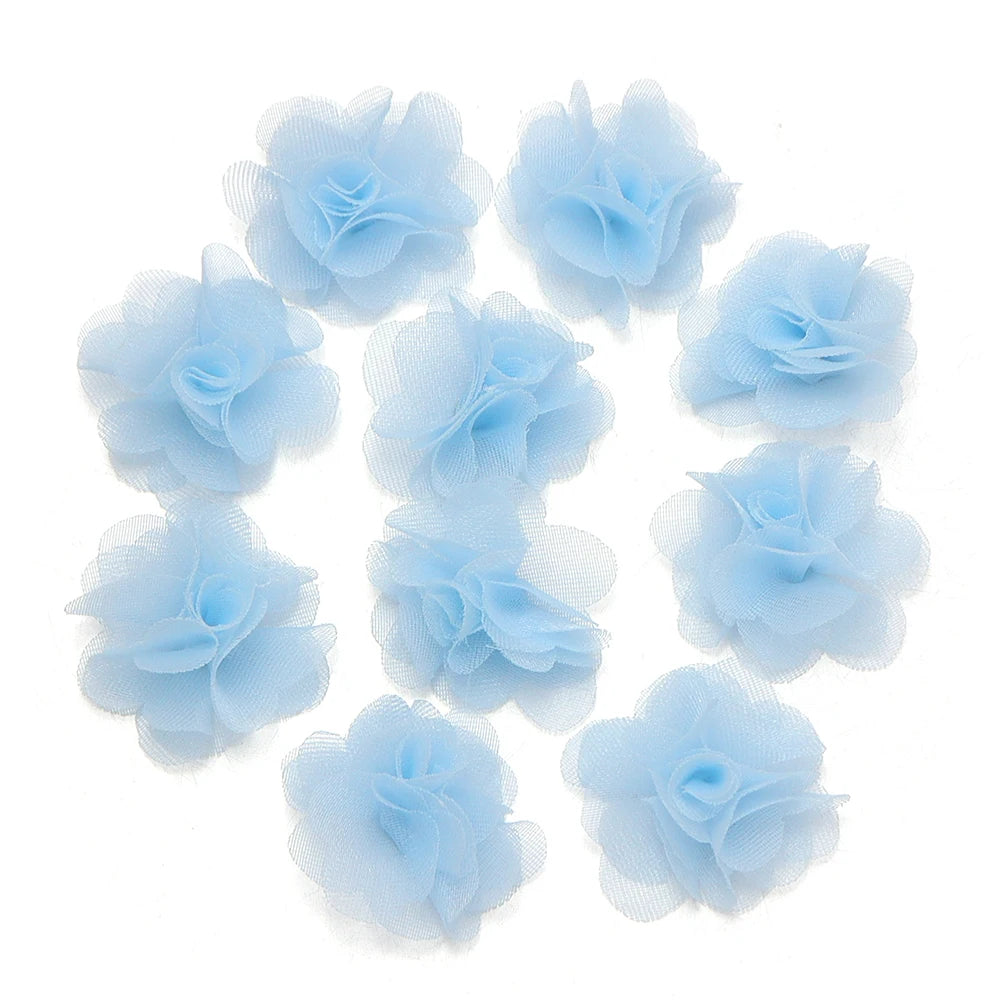 10pcs 2cm Chiffon Organza Flower Appliques – DIY Hair & Decor Fabric Flower Appliques PLUSH Lake Blue