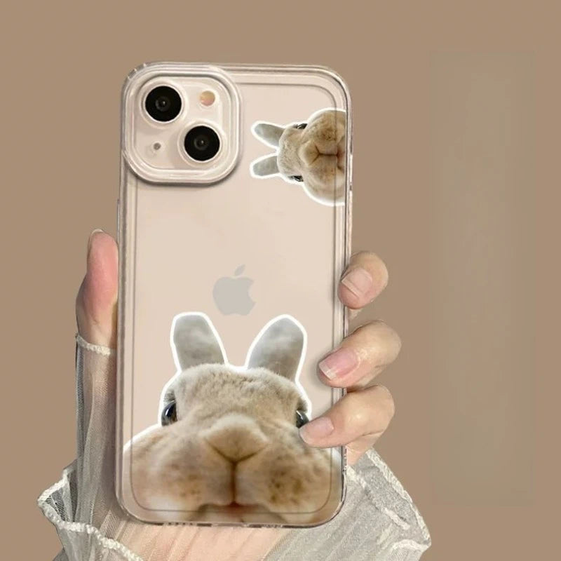 Cute Cartoon Dog Rabbit Clear iPhone Case – Couples Cover Phone Case PLUSH style 4 iPhone 14