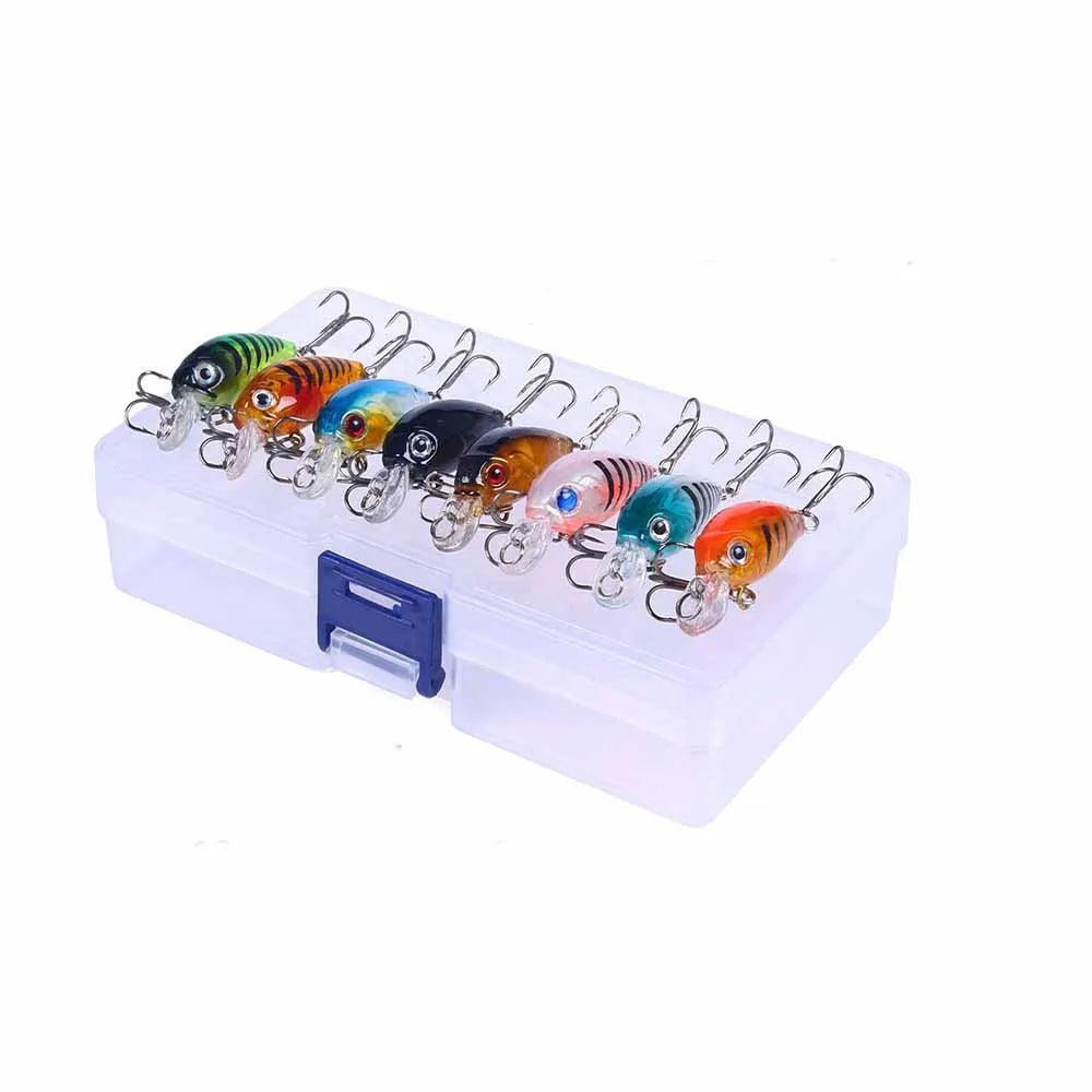 8-Pack Topwater Micro Fishing Lures – Hard Bait Wobbler Set Fishing Lure Set PLUSH 8PCS-Box