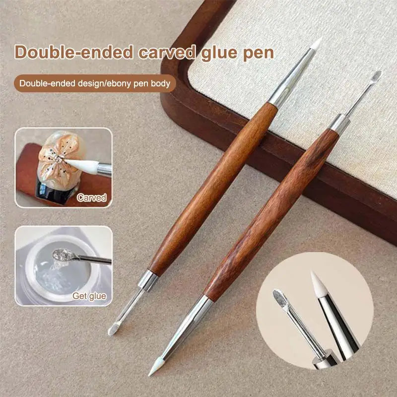 Double Head Nail Art Pen – Wood Handle & Silicone Tips Nail Art Tool PLUSH Default Title