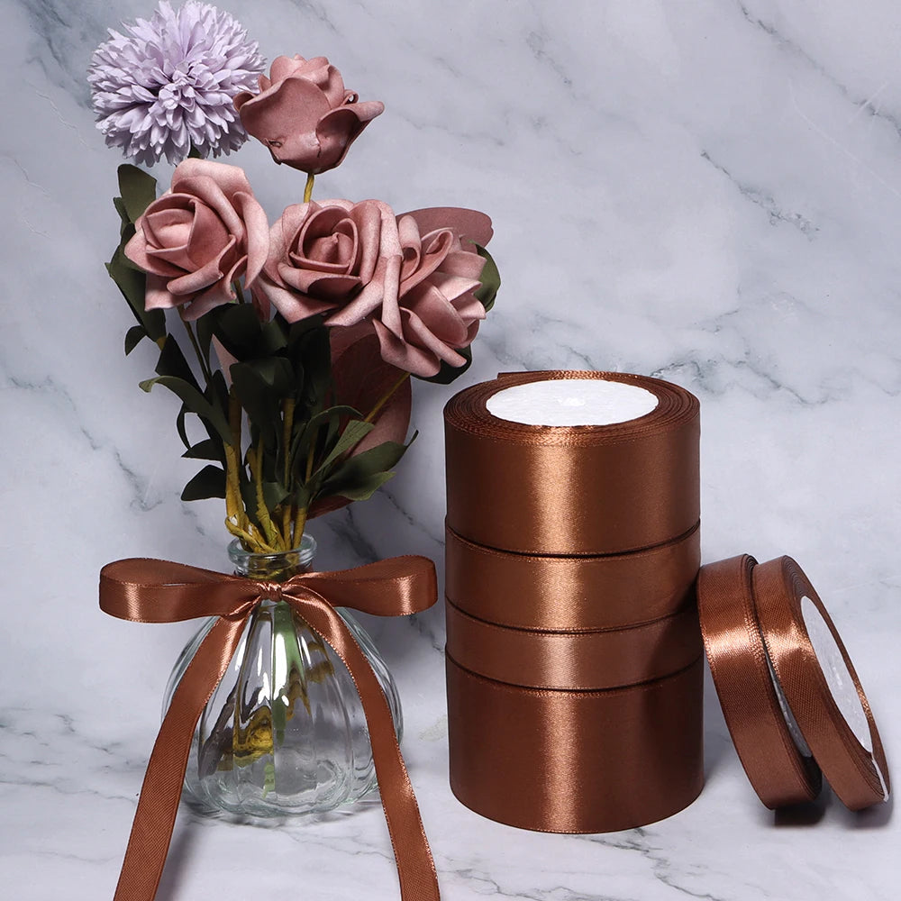 25 Yards Deep Brown Satin Ribbon – DIY Gifts & Wedding Decor Satin Craft Ribbon PLUSH