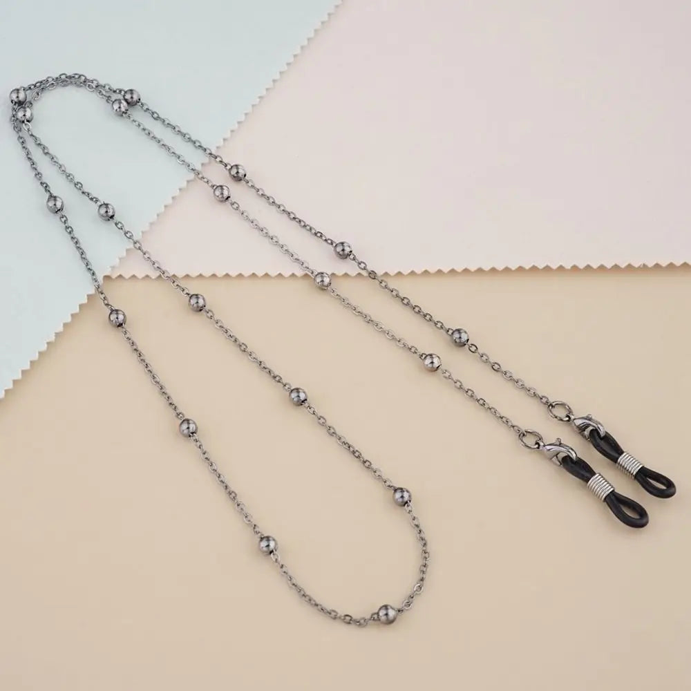 Metal Glasses Chain Sunglasses Lanyard – Unisex Bead Cord Glasses Chain Lanyard PLUSH black