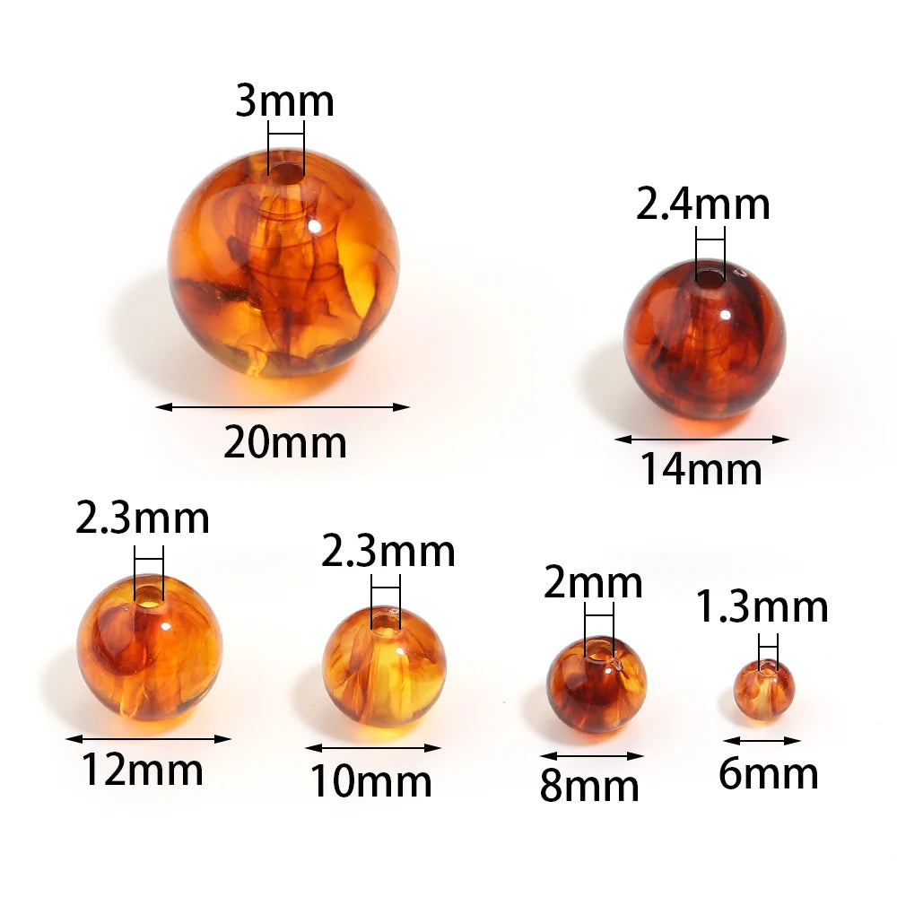 Amber Acrylic Round Beads 6–20mm DIY Jewelry | 10–200pcs Acrylic Jewelry Beads PLUSH
