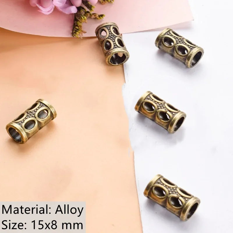 5pcs Viking Dreadlock Beads – Antique Silver & Gold Hair Rings Hair Braid Beads PLUSH 5pcs B