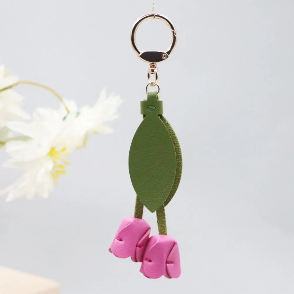 Tulip Bag Pendant PU Leather Floral Charm – Korean Style Bag Charm Pendant PLUSH