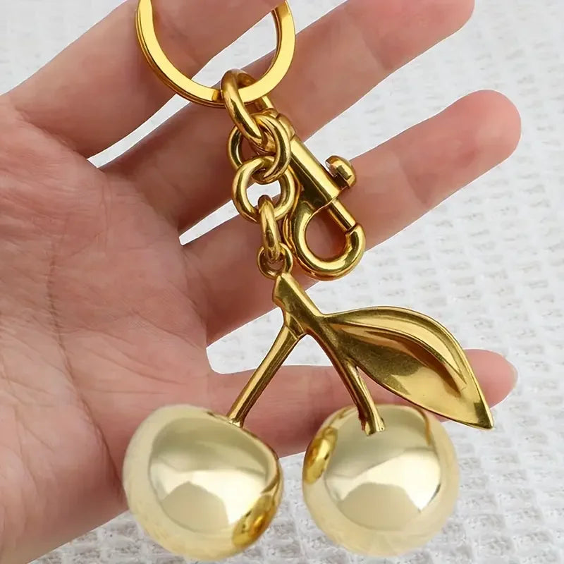Golden Cherry Keychain Charm – Resin & Metal Bag Accessory Keychain Charm PLUSH