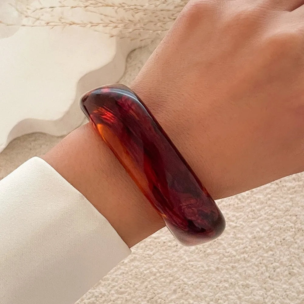 Vintage Chunky Acrylic Bangle – Bohemian Punk Wide Bracelet Acrylic Bangle Bracelet PLUSH Coffee