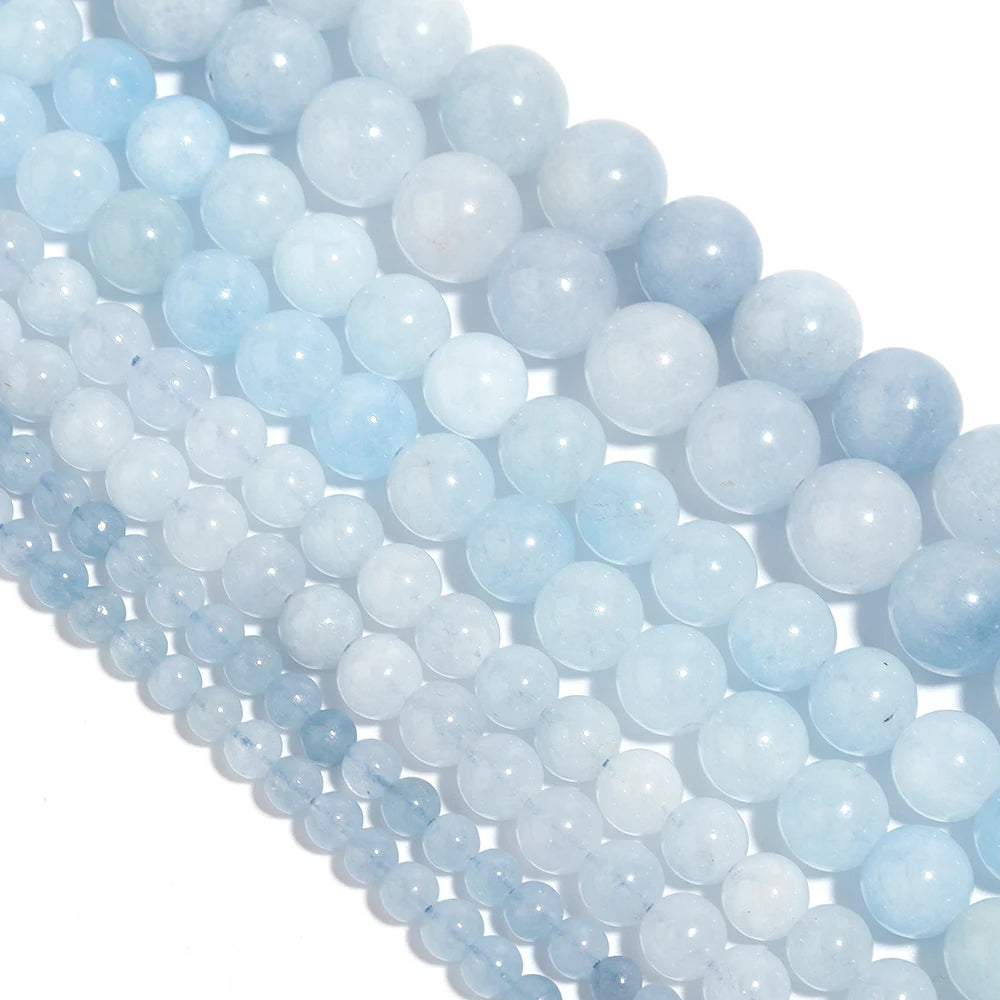 Blue Aquamarine Natural Stone Round Beads – DIY Jewelry Strand Natural Stone Beads PLUSH