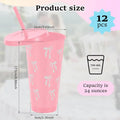 12-Pack Bow Tumbler Cups with Straw & Lid – 24oz Reusable Tumbler Cup Set PLUSH Pinks 12Pcs