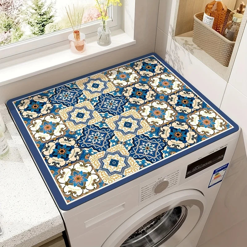 Retro Floral Tile Washing Machine Cover | Multicolor Appliance Cover PLUSH