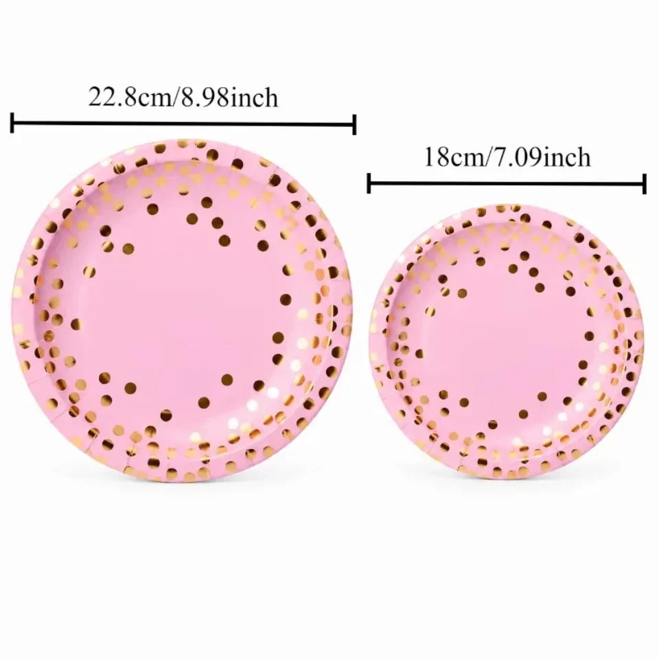 Pink Gold Foil Dot Disposable Paper Plates 7/9 Inch Party Disposable Party Plates PLUSH
