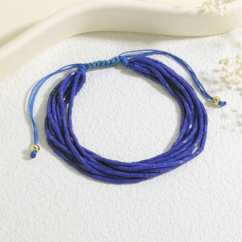 Colorful Boho Stackable Beads Bracelets – Adjustable Multilayer Beaded Bracelet PLUSH Dark Blue