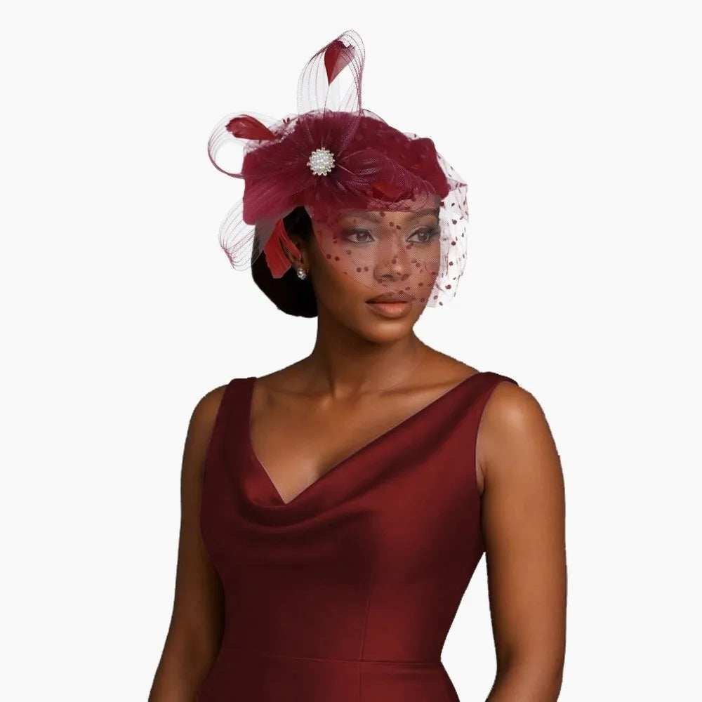 Vintage Feather Mesh Fascinator Hat – Polka Dot Veil Beret Fascinator Hat PLUSH