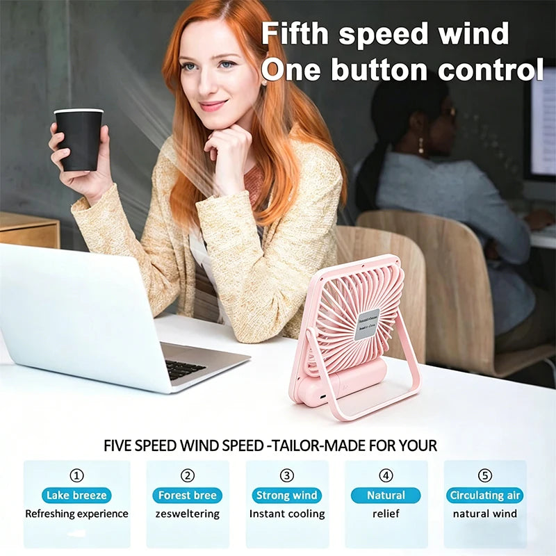 Portable USB Rechargeable Desktop Fan – 180° Tilt & Power Display USB Desktop Fan PLUSH