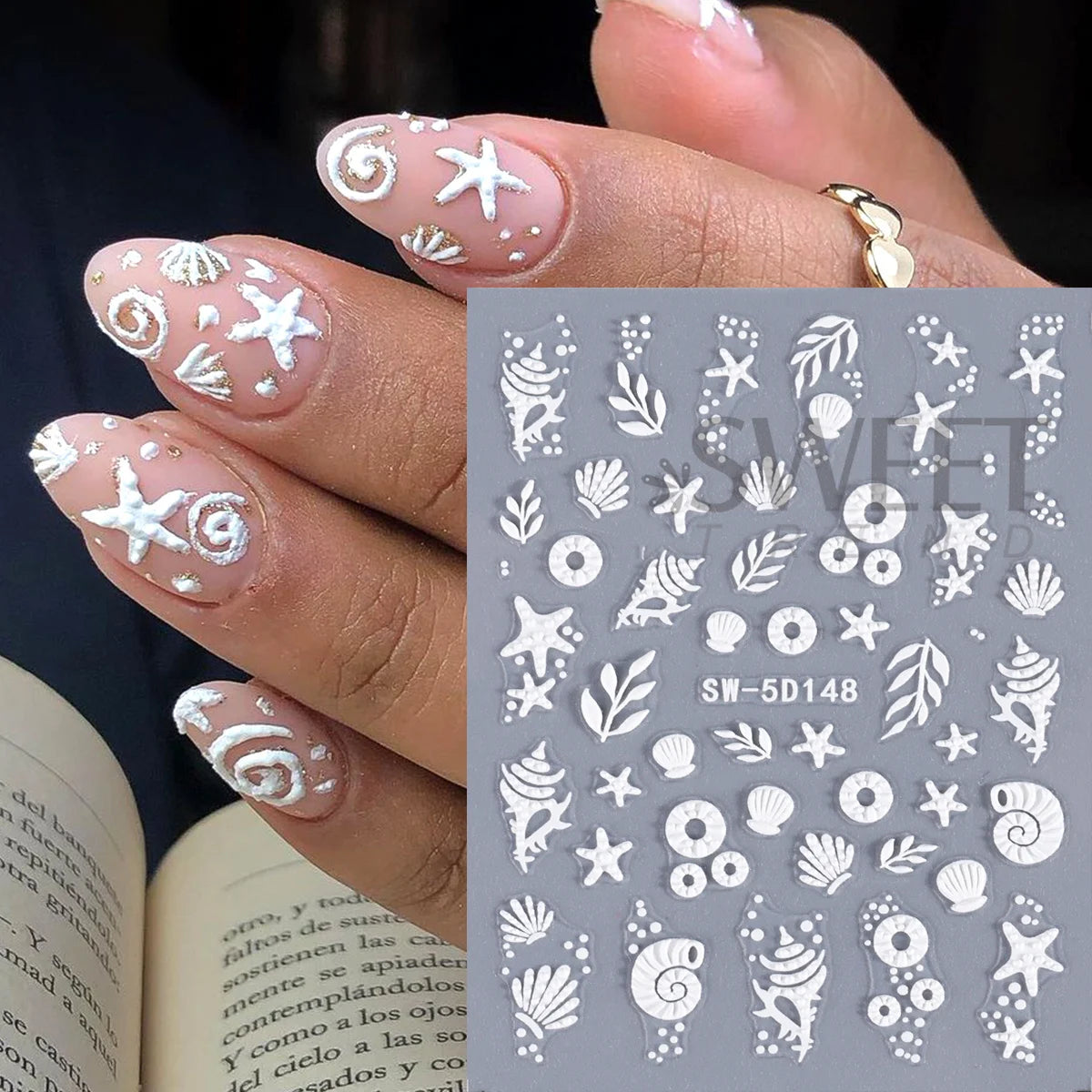 5D Ocean Embossed Nail Stickers – Starfish & Seashell Decals 2pk Nail Art Stickers PLUSH