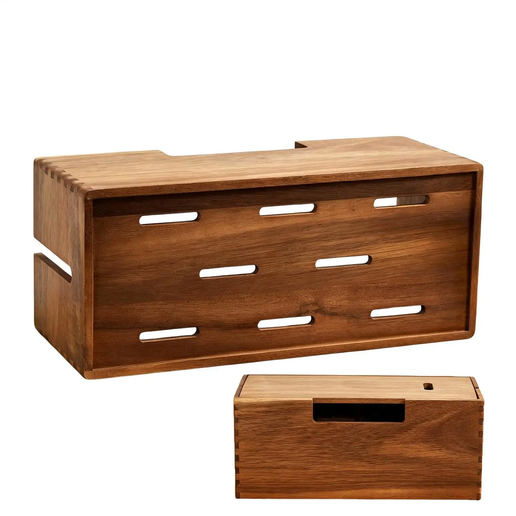 Wooden Cable Storage Box – Desk Cord & Charger Organizer Cable Organizer Box PLUSH