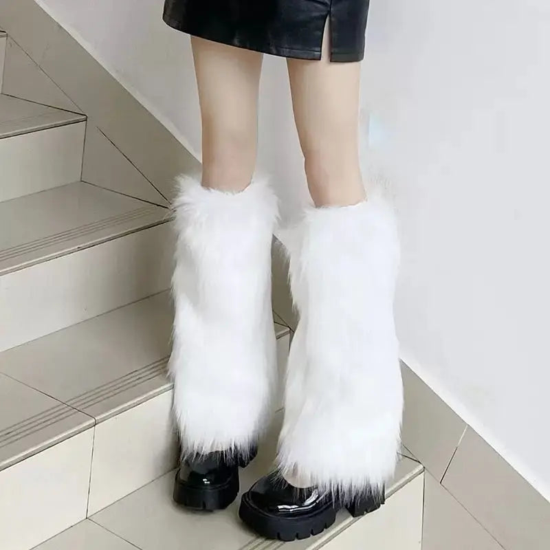 Y2K Faux Fur Leg Warmers & Boot Cuffs for Women – Winter Faux Fur Leg Warmers PLUSH Style A One Size