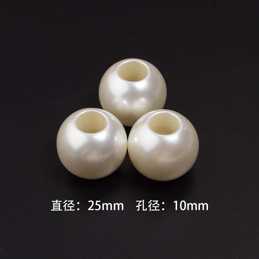 Vintage ABS Imitation Pearl Big Hole Spacer Beads – DIY Jewelry Pearl Spacer Beads PLUSH 25mm hole 10mmx5pcs