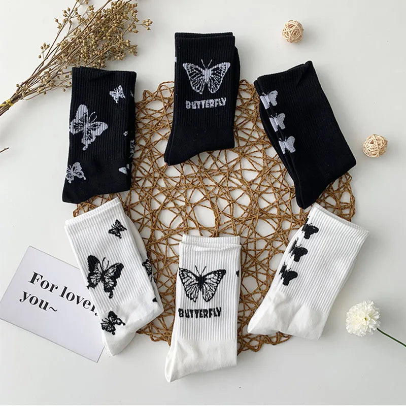 Women's Butterfly Print Mid-Crew Socks – Spring Summer Knit Mid-Crew Socks PLUSH
