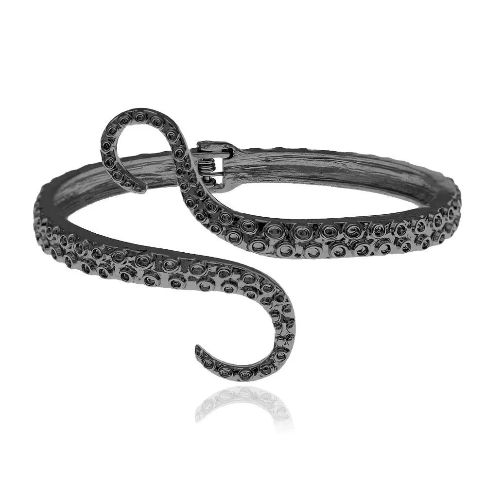 Vintage Octopus Gothic Hinged Cuff Bracelet – Gold & Silver Gothic Cuff Bracelet PLUSH Black