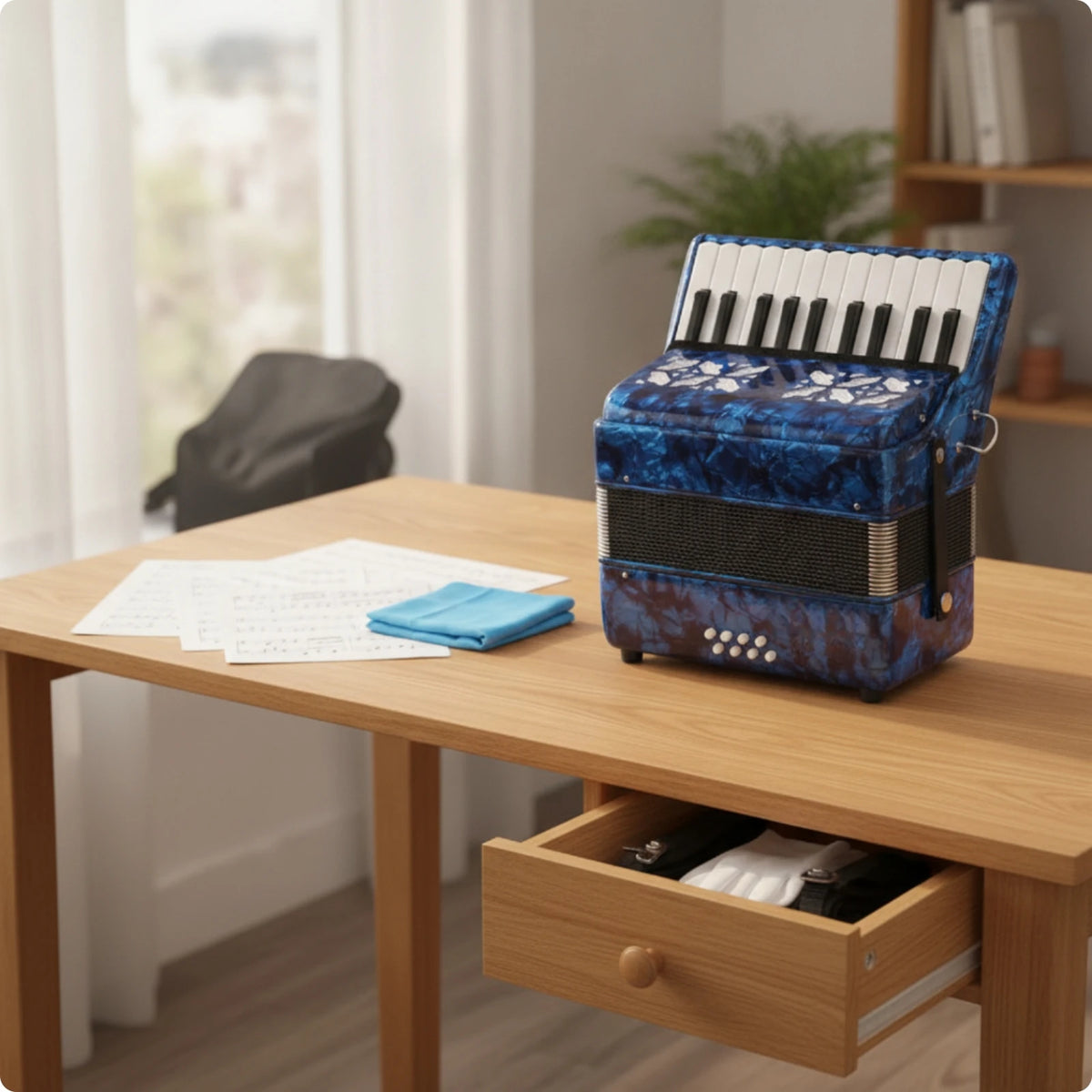 Piano Accordion for Beginners – 22 Keys, 8 Bass & Carry Bag Piano Accordion PLUSH Dark Blue