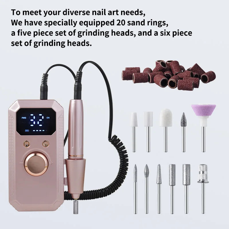 Rechargeable Electric Nail Polisher Kit – 11 Heads & 20 Straps Electric Nail Polisher PLUSH