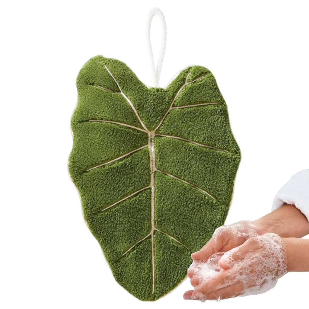 Leaf Shaped Hanging Hand Towel – Soft Absorbent Kitchen Décor Decorative Hand Towel PLUSH
