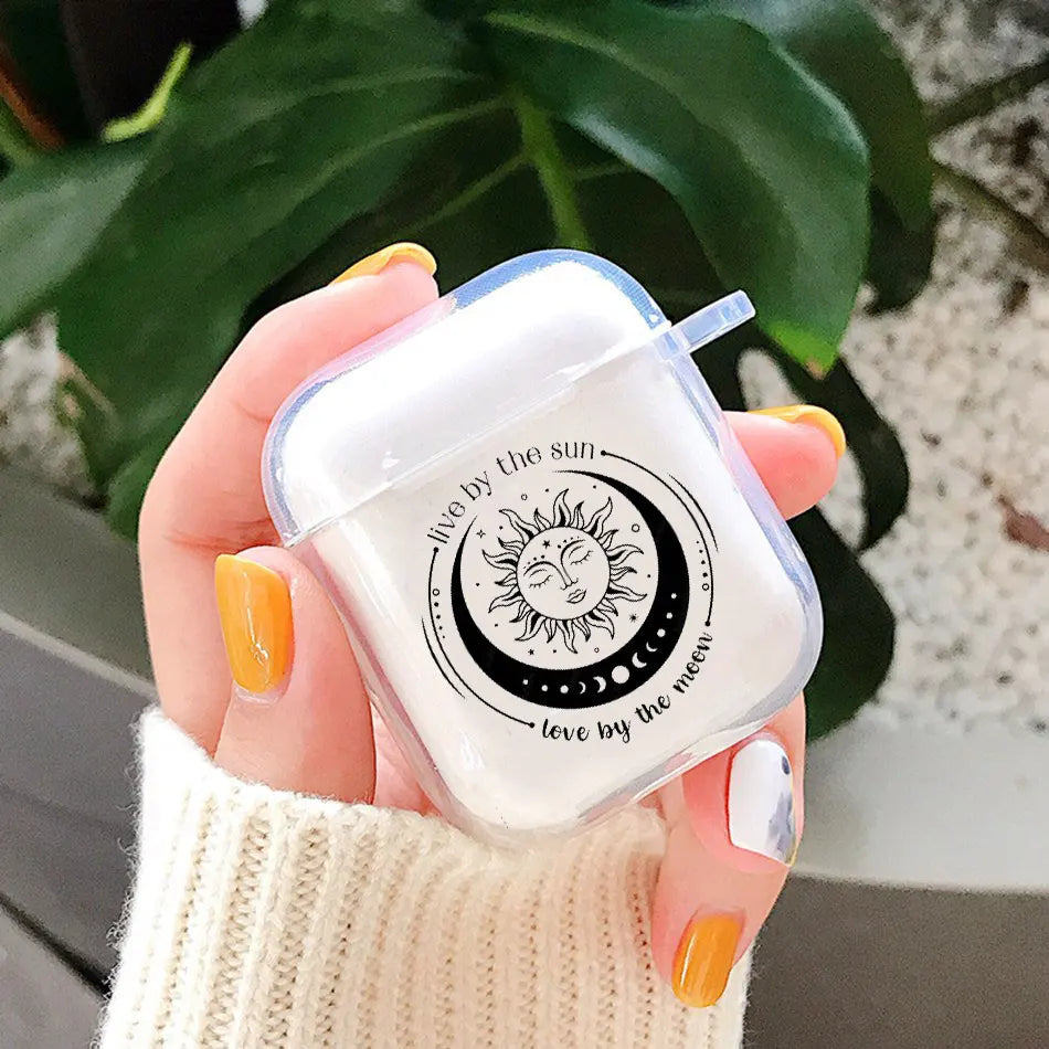 Sun Moon Clear AirPods Case – Fits AirPods Pro 1 2 3 4 Earphone Case Cover PLUSH Style 7 For Airpods 3rd