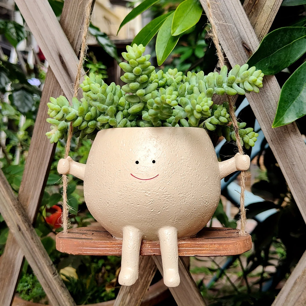 Resin Hanging Planter – Smiling Face Succulent Pot Decor Hanging Planter Pot PLUSH