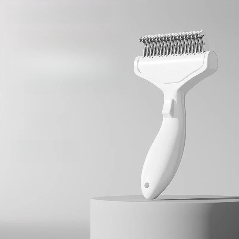 Pet Hair Removal Comb – Curved Steel Detangling Brush Dogs Cats Pet Grooming Comb PLUSH White