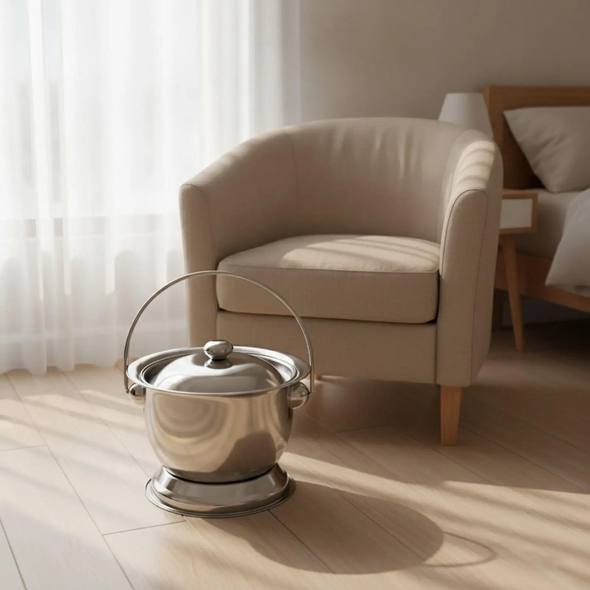 Portable Bedside Toilet Stainless Steel | Soft Seat & Brush Portable Bedside Commode PLUSH