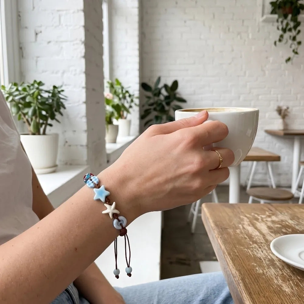 Ceramic Bead Braided Bracelet & Starfish Necklace for Women Ceramic Beaded Bracelet PLUSH