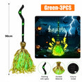 Halloween Flying Witch Broom Motion Sensor Dancing Yard Decor Halloween Yard Decoration PLUSH Green 3PCS