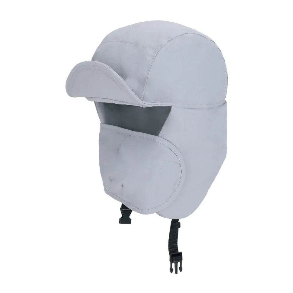 Windproof Winter Hat with Face & Ear Cover – Unisex Ski Cap Winter Earmuff Hat PLUSH Light Grey