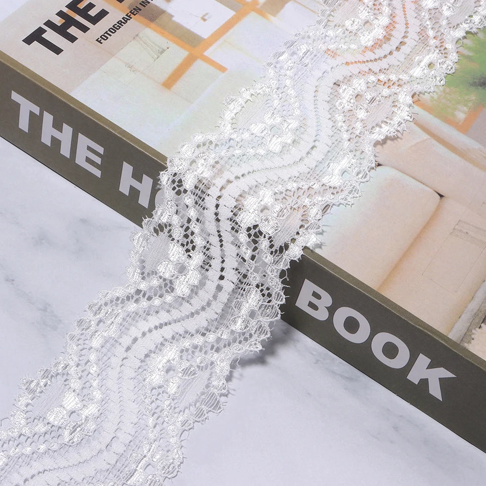 6cm Elastic Floral Lace Trim 2 Yards – DIY Sewing Craft Elastic Lace Trim PLUSH white 6cm