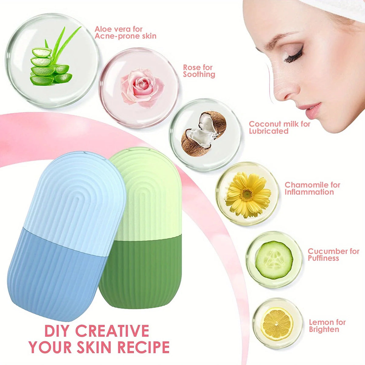 Silicone Ice Roller & Gua Sha Face Mold – Skin Care Tool Face Massage Tool PLUSH
