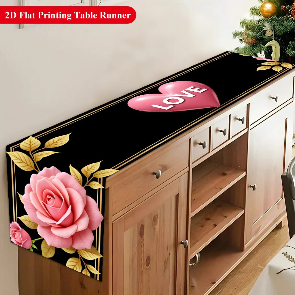 Pink Rose Heart Table Runner – Valentine's Day Décor Table Runner PLUSH
