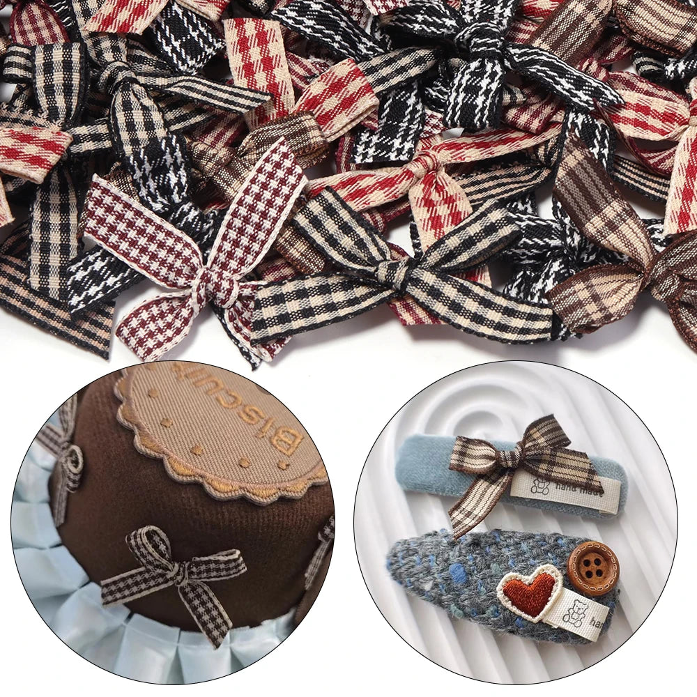 20pcs Plaid Ribbon Bows – DIY Hair Clips & Jewelry Crafts Ribbon Bow Embellishments PLUSH