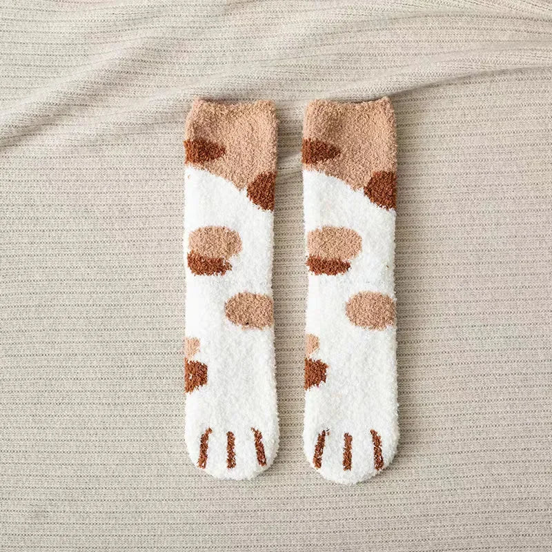 Women's Plush Coral Fleece Cat Paw Socks – 10pc Winter Set Plush Fleece Socks PLUSH