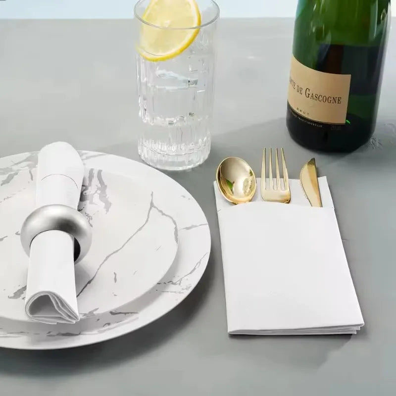 Prefolded Paper Napkins with Flatware Pocket – 25/50pcs Disposable Paper Napkins PLUSH