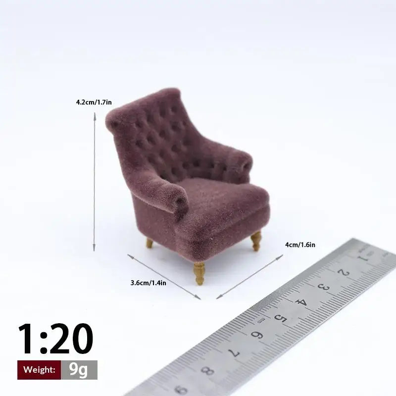 Mini Flocked Dollhouse Armchair 1:12–1:30 Scale Sofa Chair Dollhouse Furniture PLUSH A5