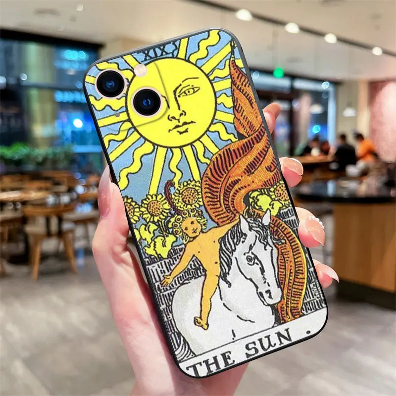 Moon Star Sun Tarot iPhone Case – Shockproof Silicone Cover iPhone Silicone Case PLUSH style 9 For iPhone 15 ProMax