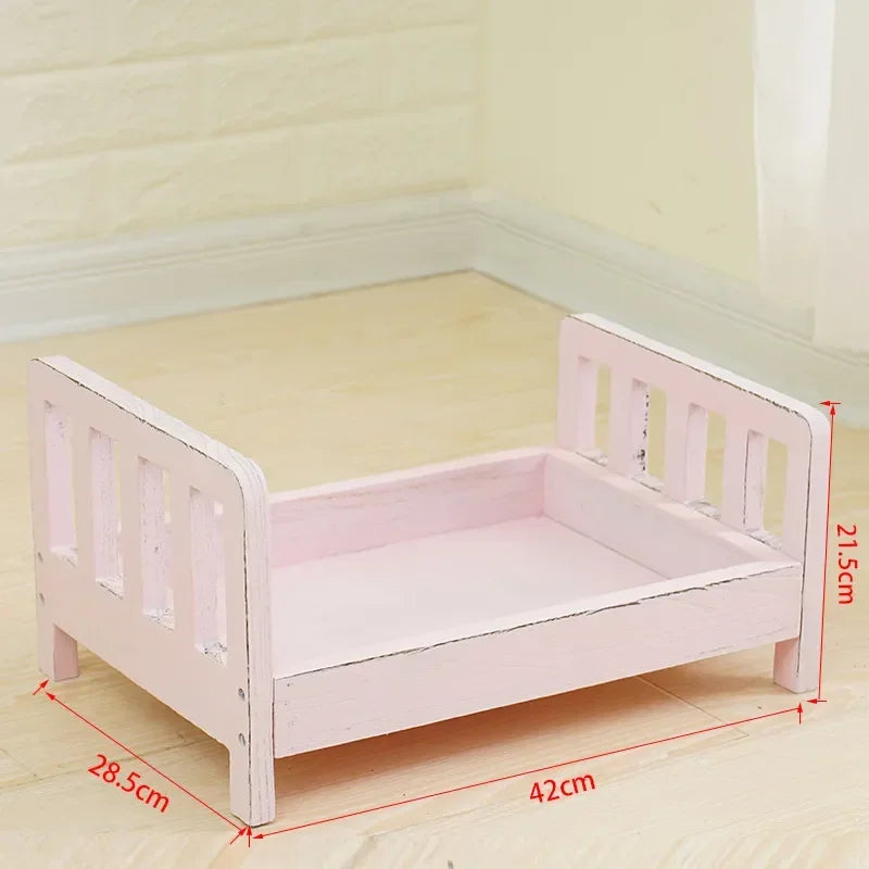 Vintage Wooden Mini Bed Newborn Baby Photography Prop Baby Photography Prop PLUSH Pink