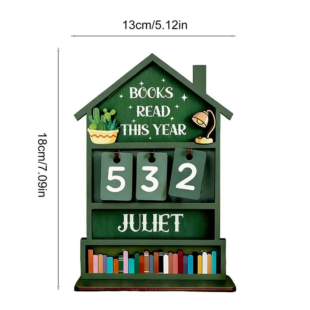 Wooden Books Read Counter Sign – Reading Tracker Shelf Decor Wooden Reading Tracker PLUSH Green