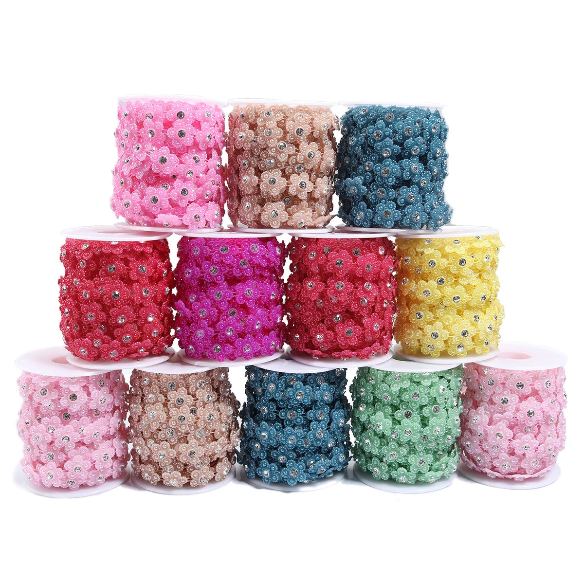 5 Yards Pearl Flower Chain with Rhinestone for DIY Jewelry Pearl Jewelry Chain PLUSH