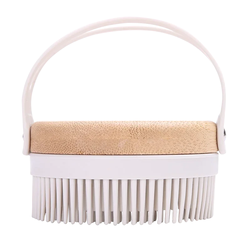 Wooden Silicone Body Scrub Brush – Soft Bristle Bath Exfoliator Bath Scrub Brush PLUSH Gray