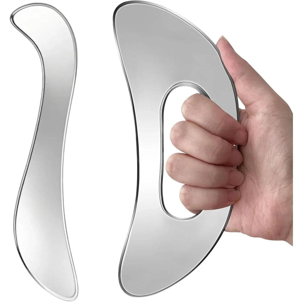 Stainless Steel Gua Sha Scraper Tool Set – Body & Face Gua Sha Scraper Set PLUSH 2PCS Silvery