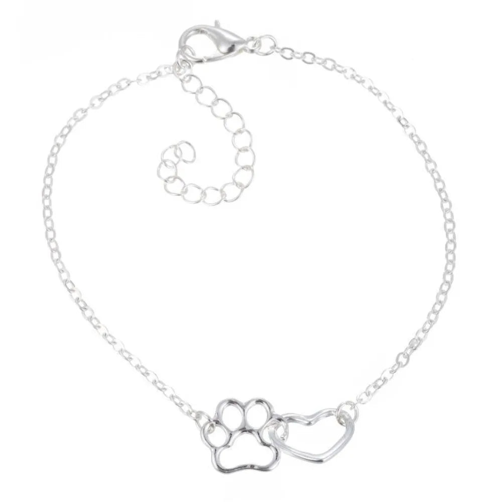Dog Paw Love Bracelet – Gold & Silver Alloy Chain Charm Bracelet PLUSH Silver