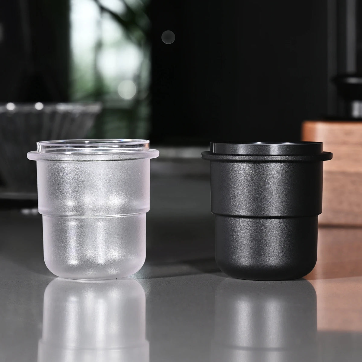 58mm Frosted Espresso Dosing Cup – Clear Coffee Accessory Espresso Dosing Cup PLUSH